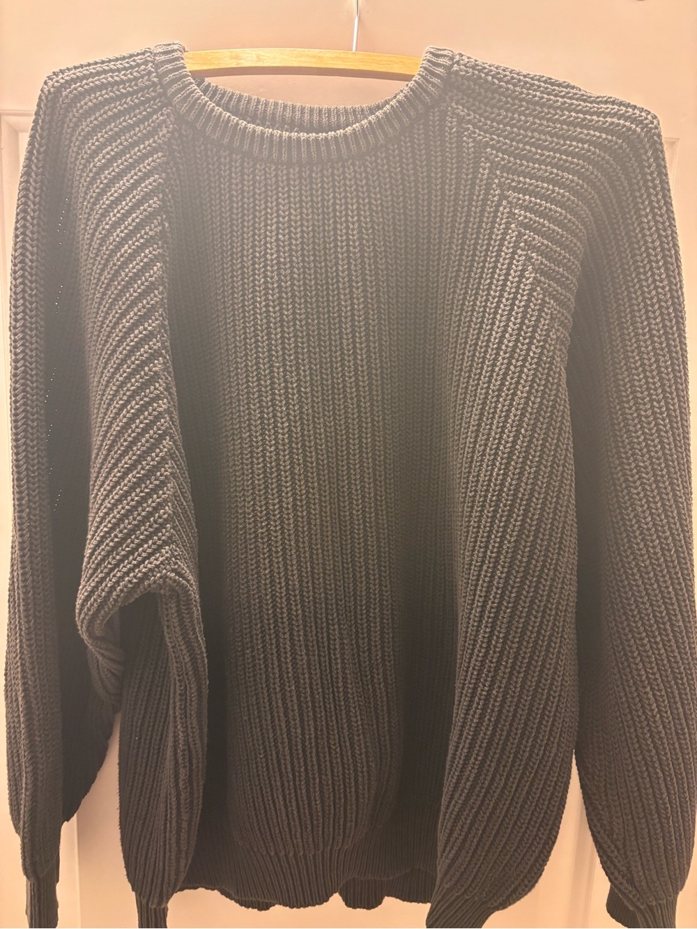 Vintage Women's Crewneck Chunky Knit Sweater - Black- 100% Cotton